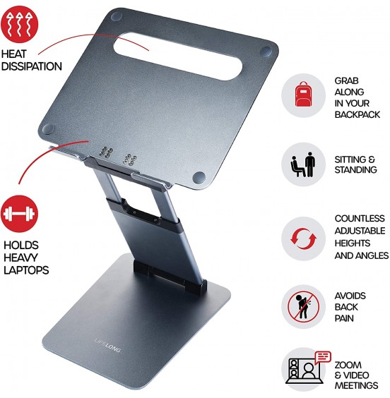 Ergonomic Laptop stand for desk, Adjustable height up to 20", Laptop riser computer stand for laptop, Portable laptop stands, Fits MacBook, Laptops 10 15 17 inches, Laptop holder and Laptop desk stand